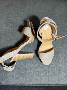 Report Taupe Studded Block Heel Sandals